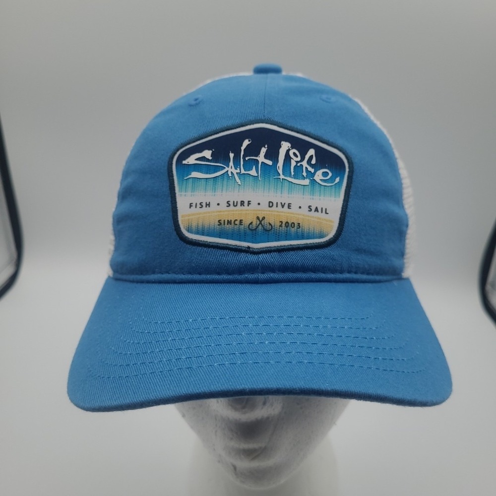 Salt Life Baseball Cap‎ Hat Mesh Blue White Live Salty Snap Back Youth NEW